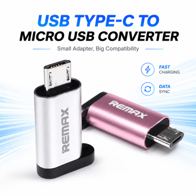 Remax USB Type-C to Micro USB Converter Adapter – Gold-Plated Aluminum Alloy OTG & Charging Connector